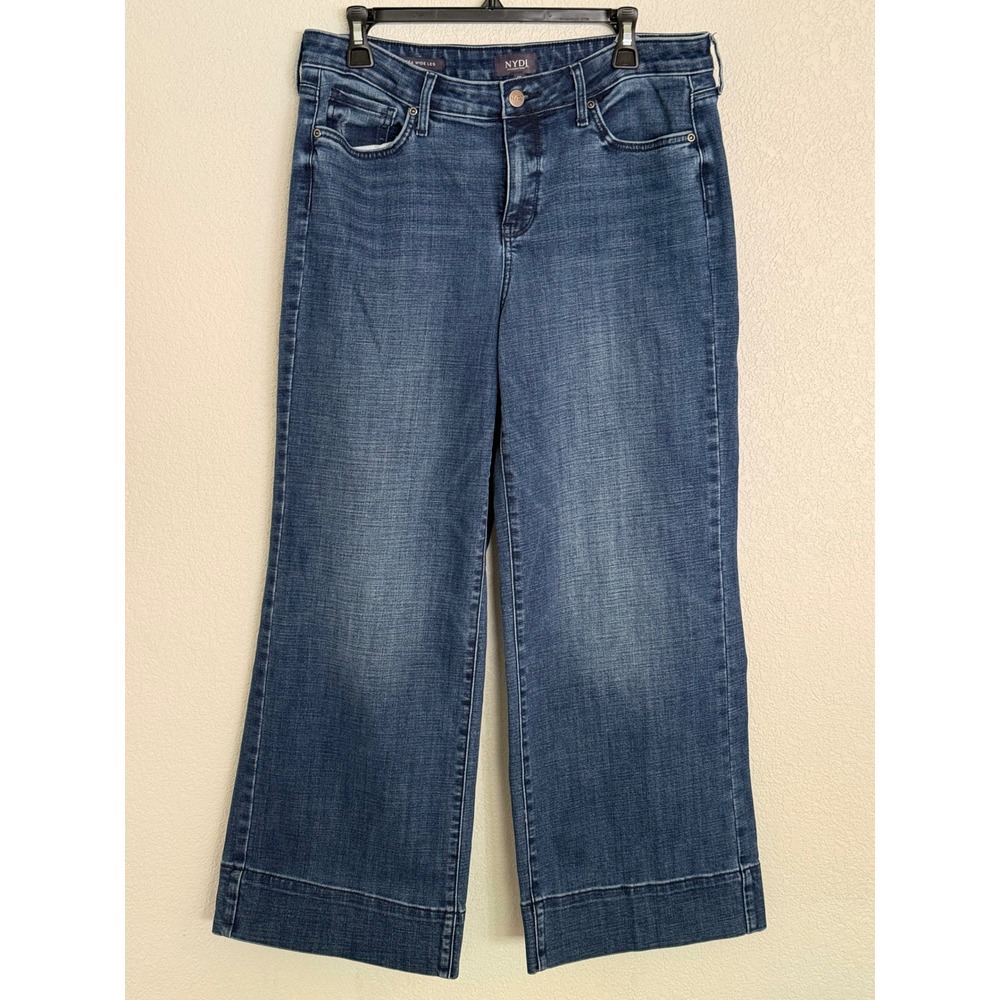 NYDJ Teresa Wide Leg Jeans Medium Wash Lift Tuck Denim Blue Women Size 10